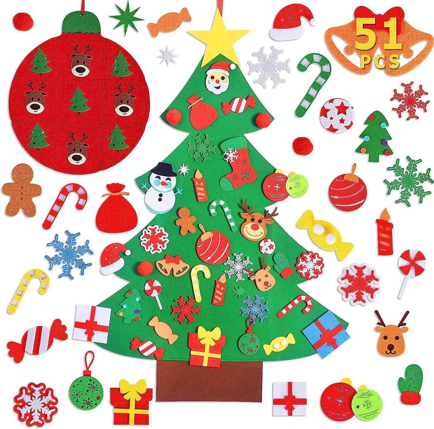 DIY Felt Christmas Tree Set with Ornaments for Kids, Xmas Gifts, New Year Door Wall Hanging Decorations