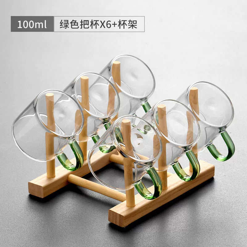 耐热玻璃茶杯 - 6种颜色小茶杯,耐用多彩茶具,适用于家庭和办公室