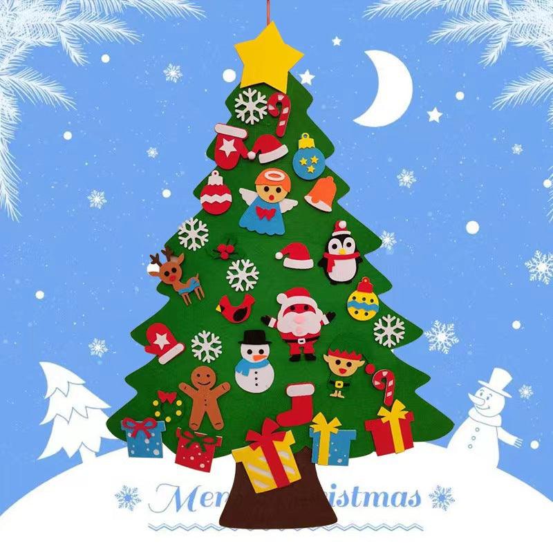 DIY Felt Christmas Tree Set with Ornaments for Kids, Xmas Gifts, New Year Door Wall Hanging Decorations