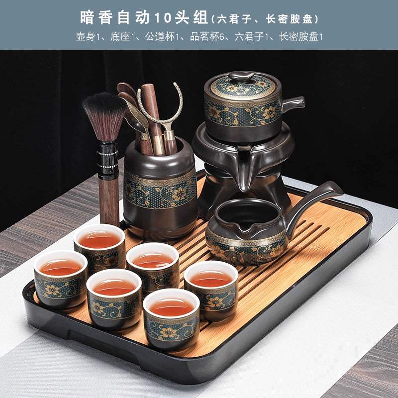 Effortless Tea Set with Heat-Resistant Teapot - Semi-Automatic Ceramic Gongfu Teacups & Stone-Mill Design for Home Brewing, Anti-Scald Tea Maker Kit