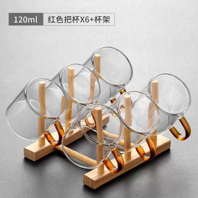 耐热玻璃茶杯 - 6种颜色小茶杯,耐用多彩茶具,适用于家庭和办公室