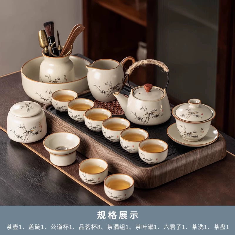 Ru Kiln 陶瓷茶具套装 - 高档中国茶壶、杯子和托盘,适用于家庭、功夫茶仪式、奢华接待客人
