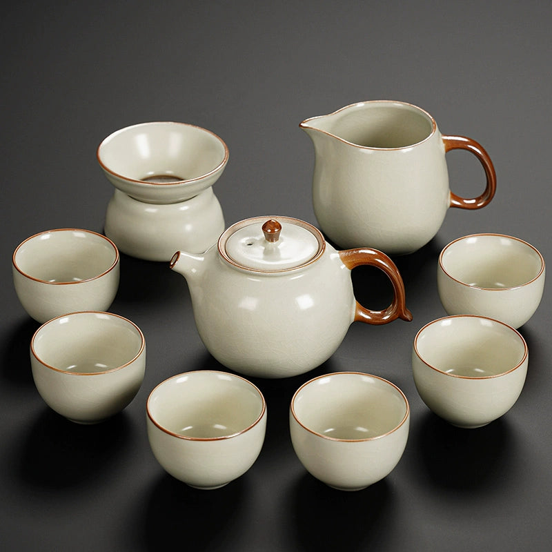 Ru Kiln Ceramic Kung Fu Tea Set - Luxury Teapot, Gaiwan, Cups & Tray for Home Tea Ceremony, Premium Chinese Porcelain Brewing Kit