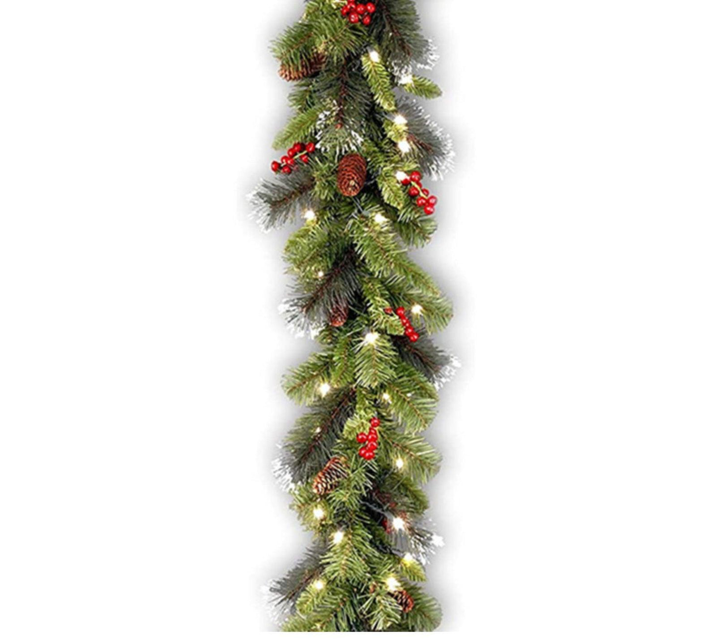 Rocinha 9 Foot Lighted Christmas Garland, Outdoor Christmas Garland with Pine Cones, Red Berries and LED Light for Fireplace, Mantle and Stair Railing
