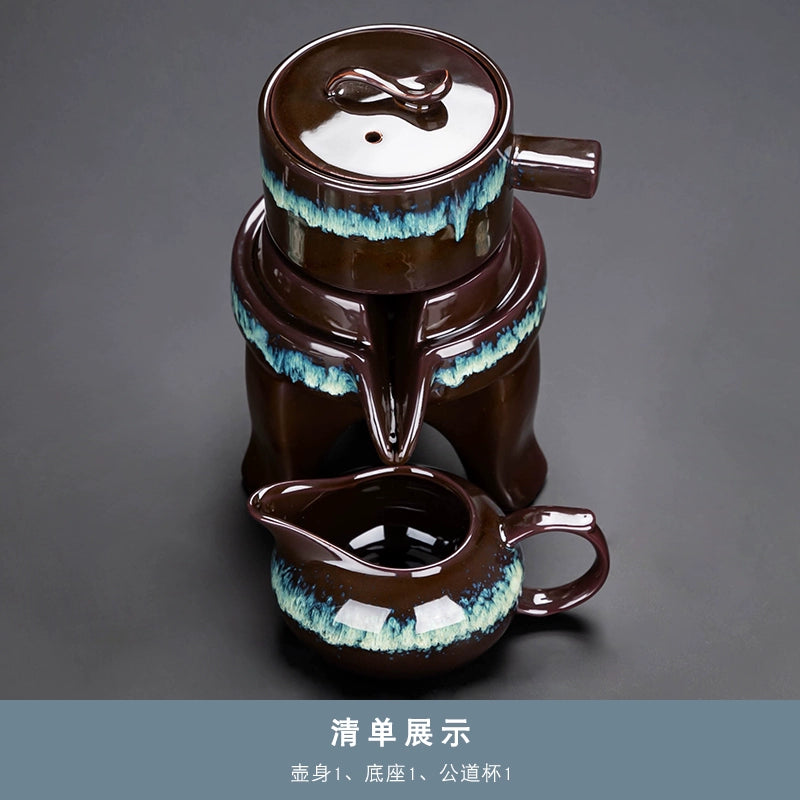 Effortless Tea Set with Heat-Resistant Teapot - Semi-Automatic Ceramic Gongfu Teacups & Stone-Mill Design for Home Brewing, Anti-Scald Tea Maker Kit