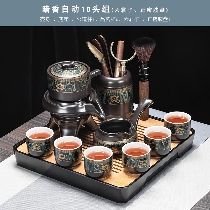 Effortless Tea Set with Heat-Resistant Teapot - Semi-Automatic Ceramic Gongfu Teacups & Stone-Mill Design for Home Brewing, Anti-Scald Tea Maker Kit