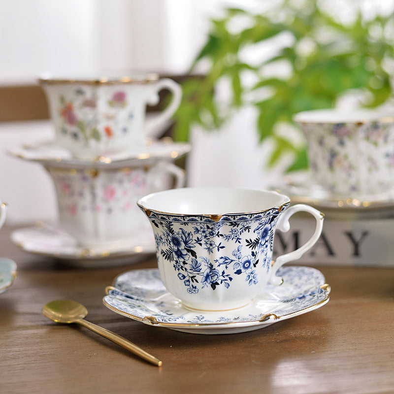 Zestaw do herbaty z porcelany Vintage Blue Willow - ręcznie malowane ceramiczne filiżanki do kawy z podstawkami, europejski styl popołudniowej herbaty, luksusowa kolekcja do domu i na prezent