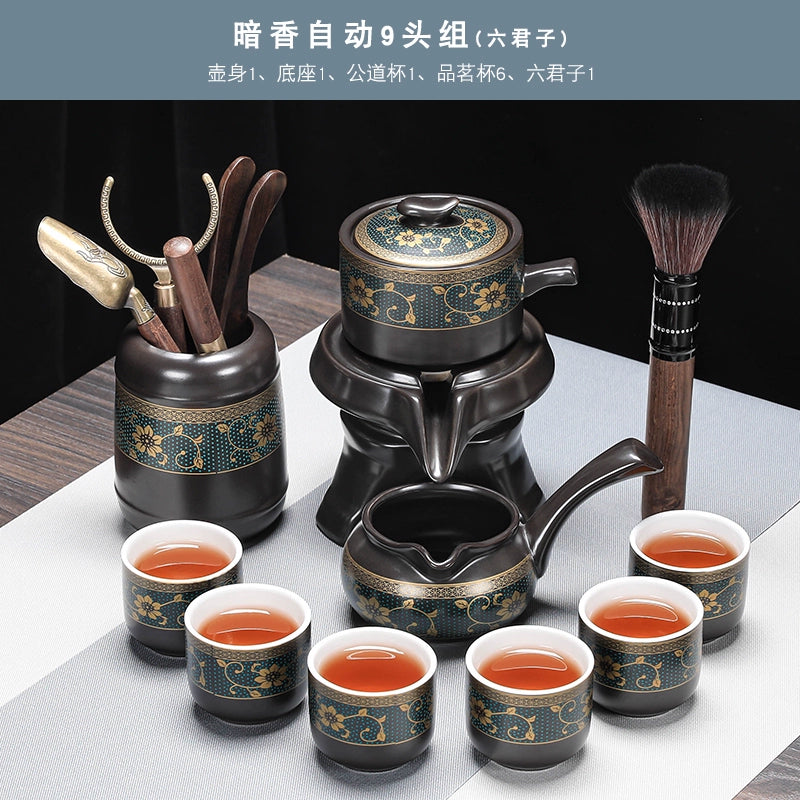 Effortless Tea Set with Heat-Resistant Teapot - Semi-Automatic Ceramic Gongfu Teacups & Stone-Mill Design for Home Brewing, Anti-Scald Tea Maker Kit
