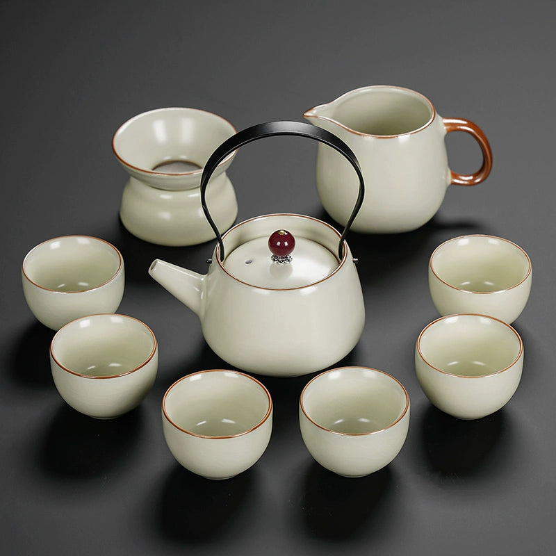 Ru Kiln Ceramic Kung Fu Tea Set - Luxury Teapot, Gaiwan, Cups & Tray for Home Tea Ceremony, Premium Chinese Porcelain Brewing Kit