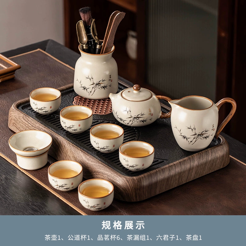 Ru Kiln 陶瓷茶具套装 - 高档中国茶壶、杯子和托盘,适用于家庭、功夫茶仪式、奢华接待客人