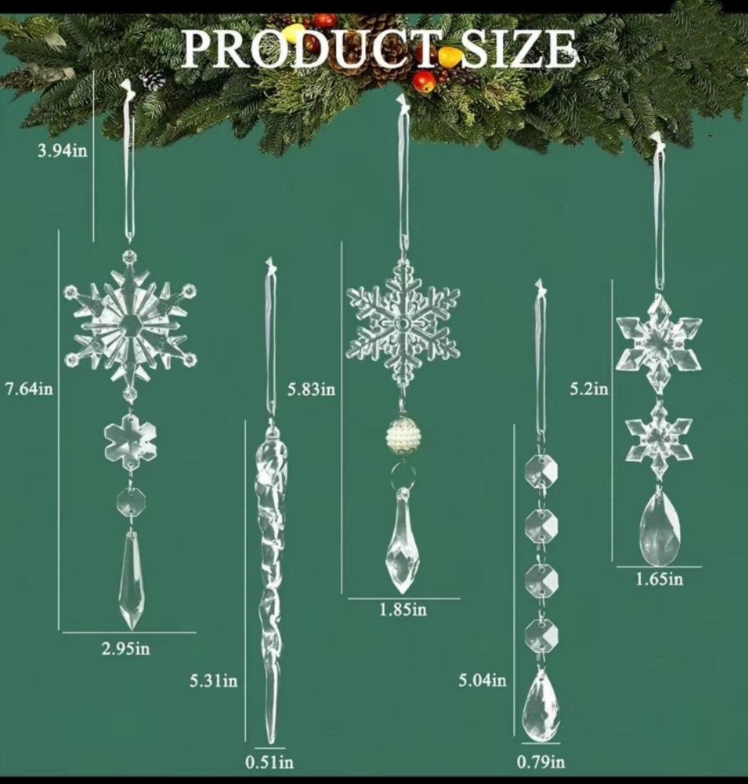 10pcs Christmas Tree Decoration Crystal Ornaments - Hanging Acrylic Christmas Snowflake Icicle Drop Crystal Ornaments for Christmas Tree