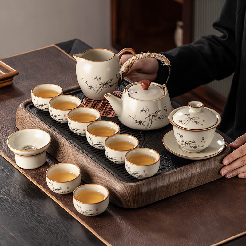 Ru Kiln 陶瓷茶具套装 - 高档中国茶壶、杯子和托盘,适用于家庭、功夫茶仪式、奢华接待客人