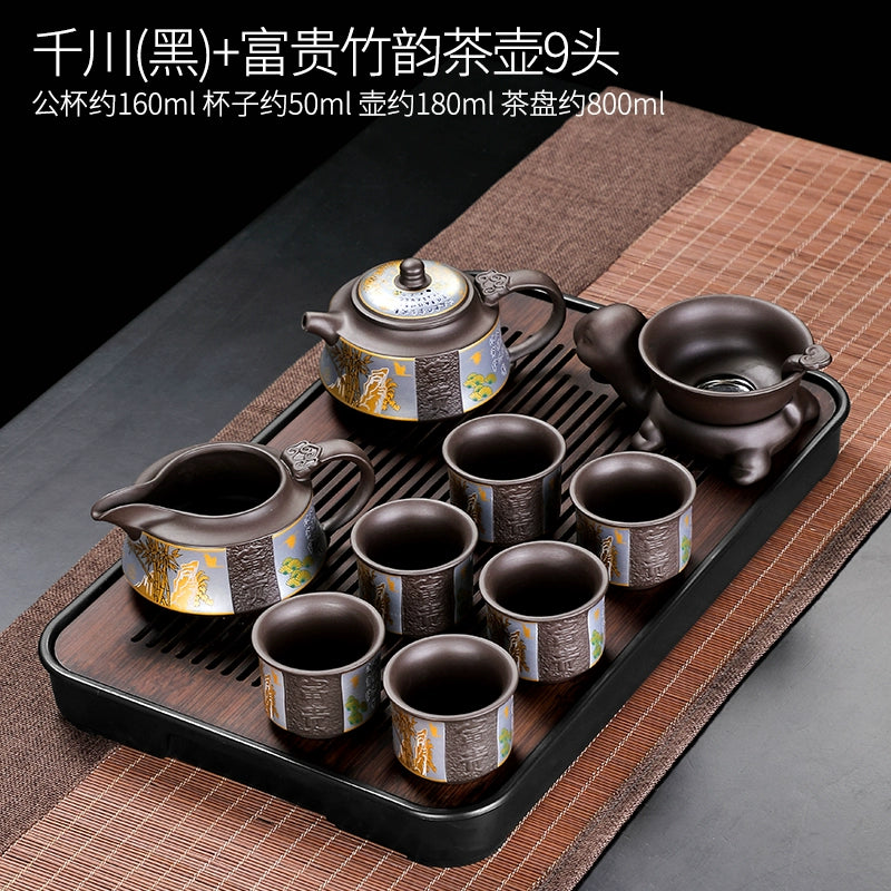 宜兴紫砂茶具 - 豪华自动茶壶配功夫茶杯,轻松冲泡家庭仪式,优质紫砂陶瓷配件