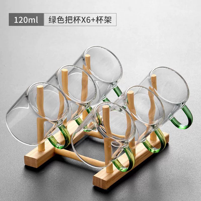 耐热玻璃茶杯 - 6种颜色小茶杯,耐用多彩茶具,适用于家庭和办公室
