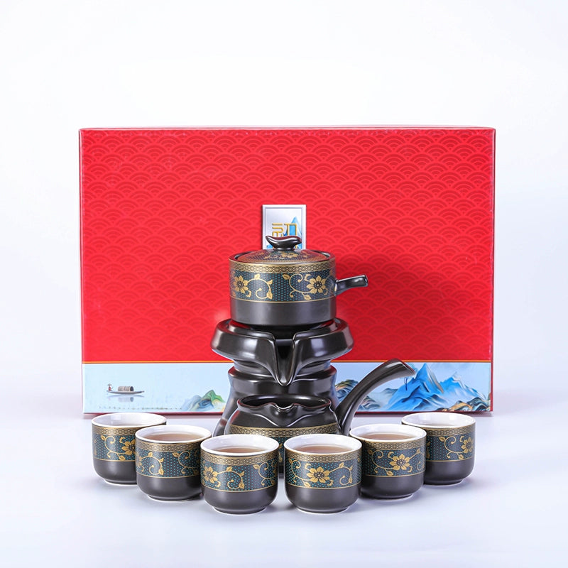 Effortless Tea Set with Heat-Resistant Teapot - Semi-Automatic Ceramic Gongfu Teacups & Stone-Mill Design for Home Brewing, Anti-Scald Tea Maker Kit