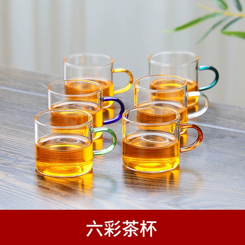 耐热玻璃茶杯 - 6种颜色小茶杯,耐用多彩茶具,适用于家庭和办公室