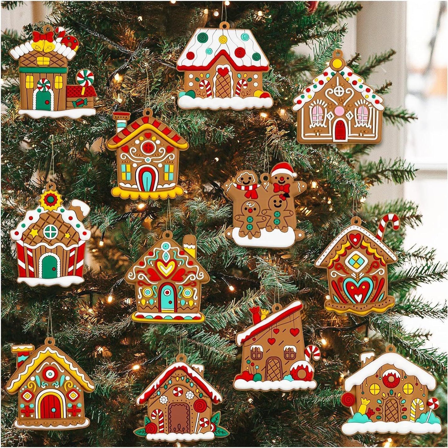 12pcs Gingerbread Man Ornaments for Christmas Tree, Assorted Gingerbread Figurines Ornaments, Christmas Tree Hanging Decorations, 3 Inch Tall
