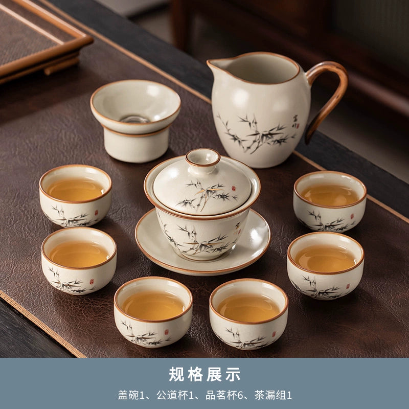 Ru Kiln 陶瓷茶具套装 - 高档中国茶壶、杯子和托盘,适用于家庭、功夫茶仪式、奢华接待客人