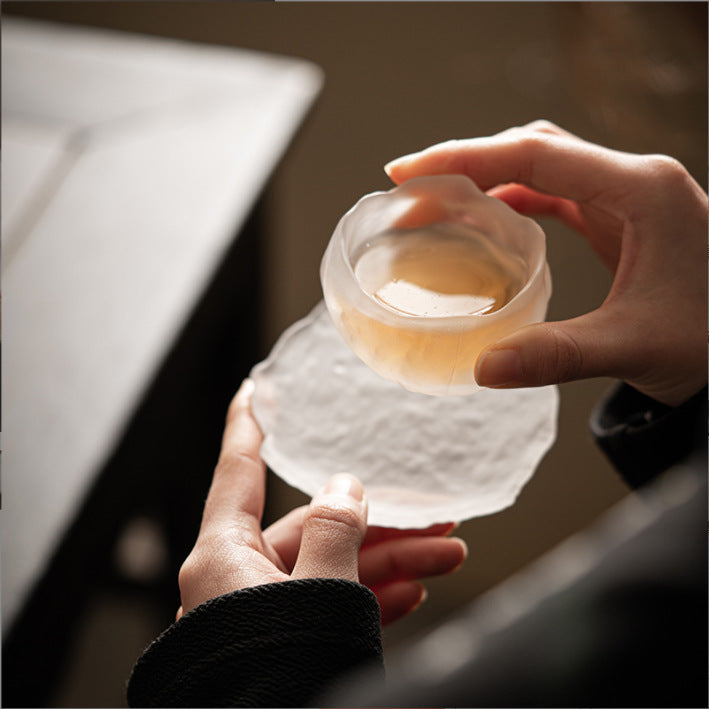 Japanese-style Handcrafted Glass Teacup Set - Zen-inspired First Snow Collection, Aesthetic Master's Cup & Personal Tea Ware for Home Ceremony