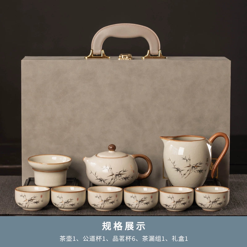 Ru Kiln 陶瓷茶具套装 - 高档中国茶壶、杯子和托盘,适用于家庭、功夫茶仪式、奢华接待客人