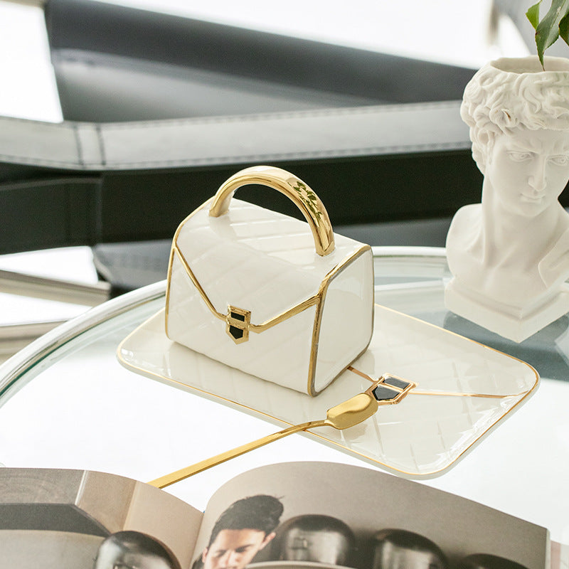 Handbag-Inspired Porcelain Tea Cup & Saucer Set - European Luxury Coffee Cups for Afternoon Tea, Vintage British Style Ceramic Mugs with Gold Trim, Elegant Tea Party Serving Set