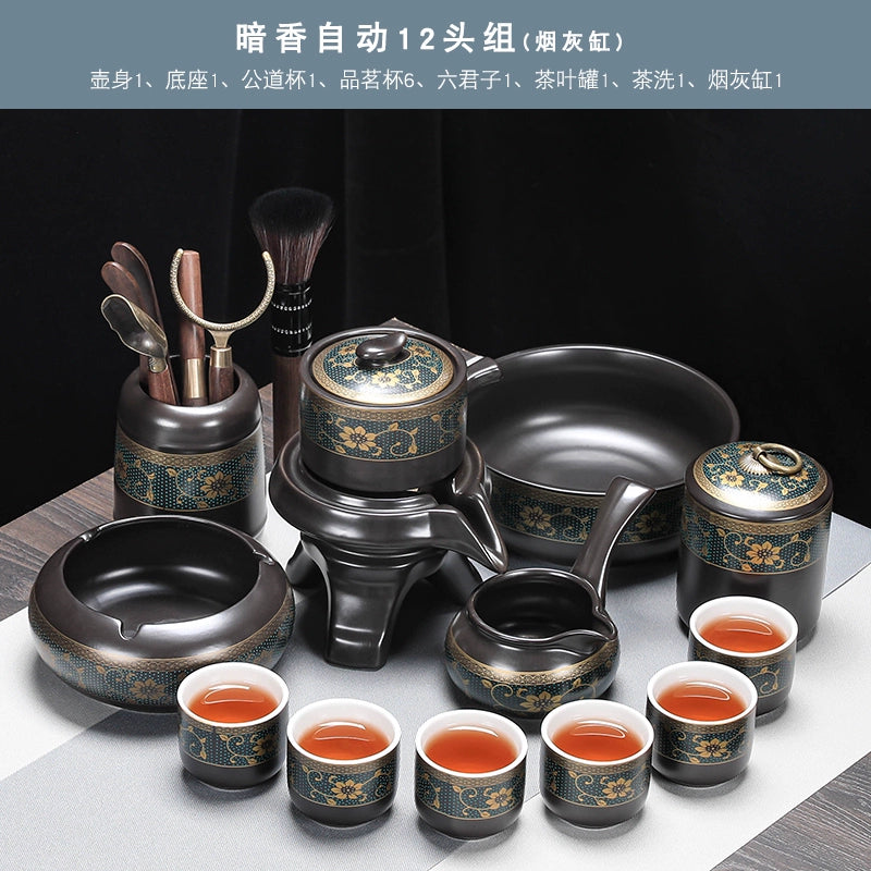 Effortless Tea Set with Heat-Resistant Teapot - Semi-Automatic Ceramic Gongfu Teacups & Stone-Mill Design for Home Brewing, Anti-Scald Tea Maker Kit