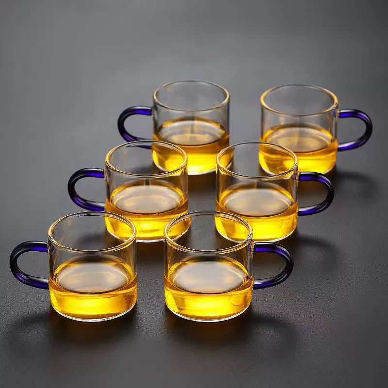 耐热玻璃茶杯 - 6种颜色小茶杯,耐用多彩茶具,适用于家庭和办公室