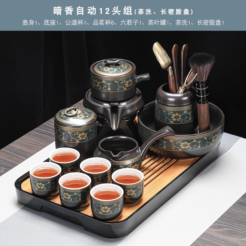 Effortless Tea Set with Heat-Resistant Teapot - Semi-Automatic Ceramic Gongfu Teacups & Stone-Mill Design for Home Brewing, Anti-Scald Tea Maker Kit