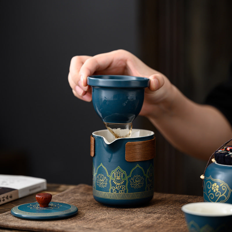 便携式日式旅行茶具 - 户外露营功夫茶套装,带盒紧凑陶瓷杯,节日企业礼品