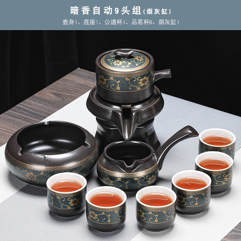 Effortless Tea Set with Heat-Resistant Teapot - Semi-Automatic Ceramic Gongfu Teacups & Stone-Mill Design for Home Brewing, Anti-Scald Tea Maker Kit
