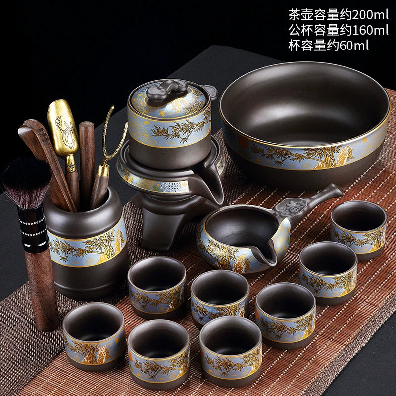 宜兴紫砂茶具 - 豪华自动茶壶配功夫茶杯,轻松冲泡家庭仪式,优质紫砂陶瓷配件