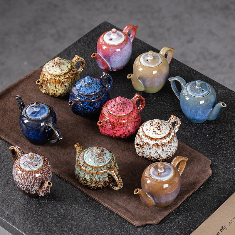 Antique-Style Kiln-Varied Ceramic Teapot – Large Chinese Tea Infuser with Dragon Handle, Luxe Home Brewing Pot for Gongfu Tea, Single Serve Traditional Teaware