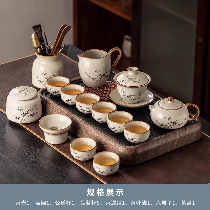 Ru Kiln 陶瓷茶具套装 - 高档中国茶壶、杯子和托盘,适用于家庭、功夫茶仪式、奢华接待客人