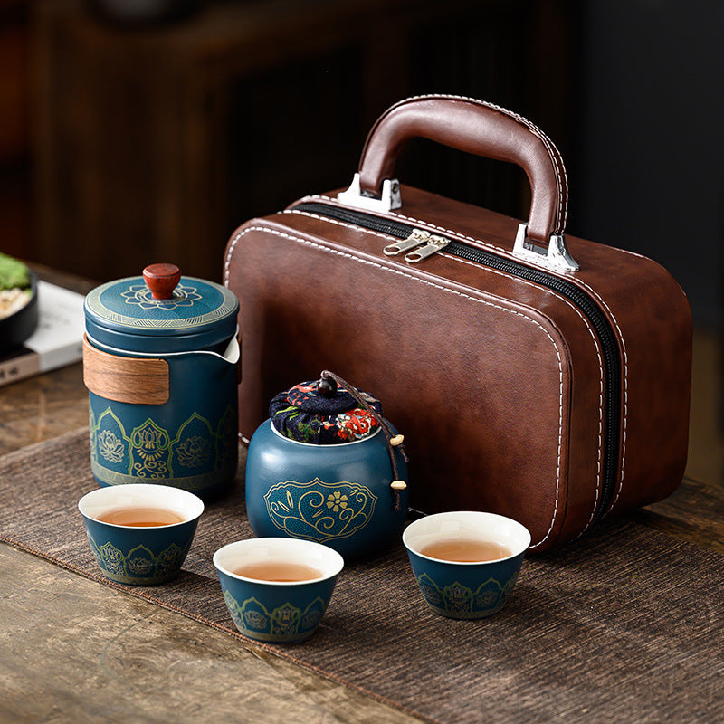 便携式日式旅行茶具 - 户外露营功夫茶套装,带盒紧凑陶瓷杯,节日企业礼品