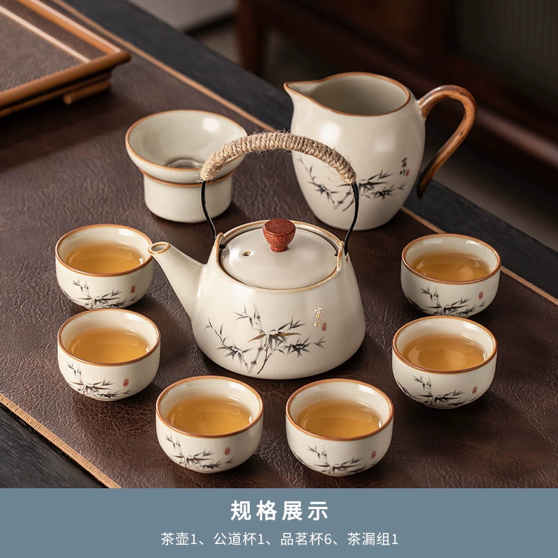 Ru Kiln 陶瓷茶具套装 - 高档中国茶壶、杯子和托盘,适用于家庭、功夫茶仪式、奢华接待客人
