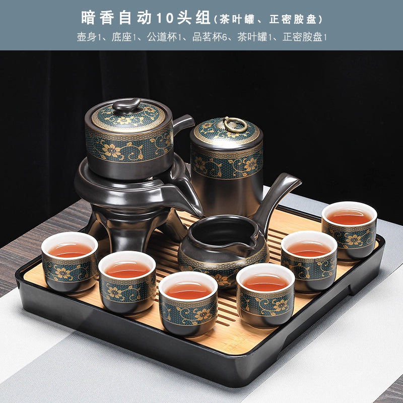 Effortless Tea Set with Heat-Resistant Teapot - Semi-Automatic Ceramic Gongfu Teacups & Stone-Mill Design for Home Brewing, Anti-Scald Tea Maker Kit
