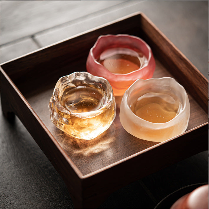 Japanese-style Handcrafted Glass Teacup Set - Zen-inspired First Snow Collection, Aesthetic Master's Cup & Personal Tea Ware for Home Ceremony