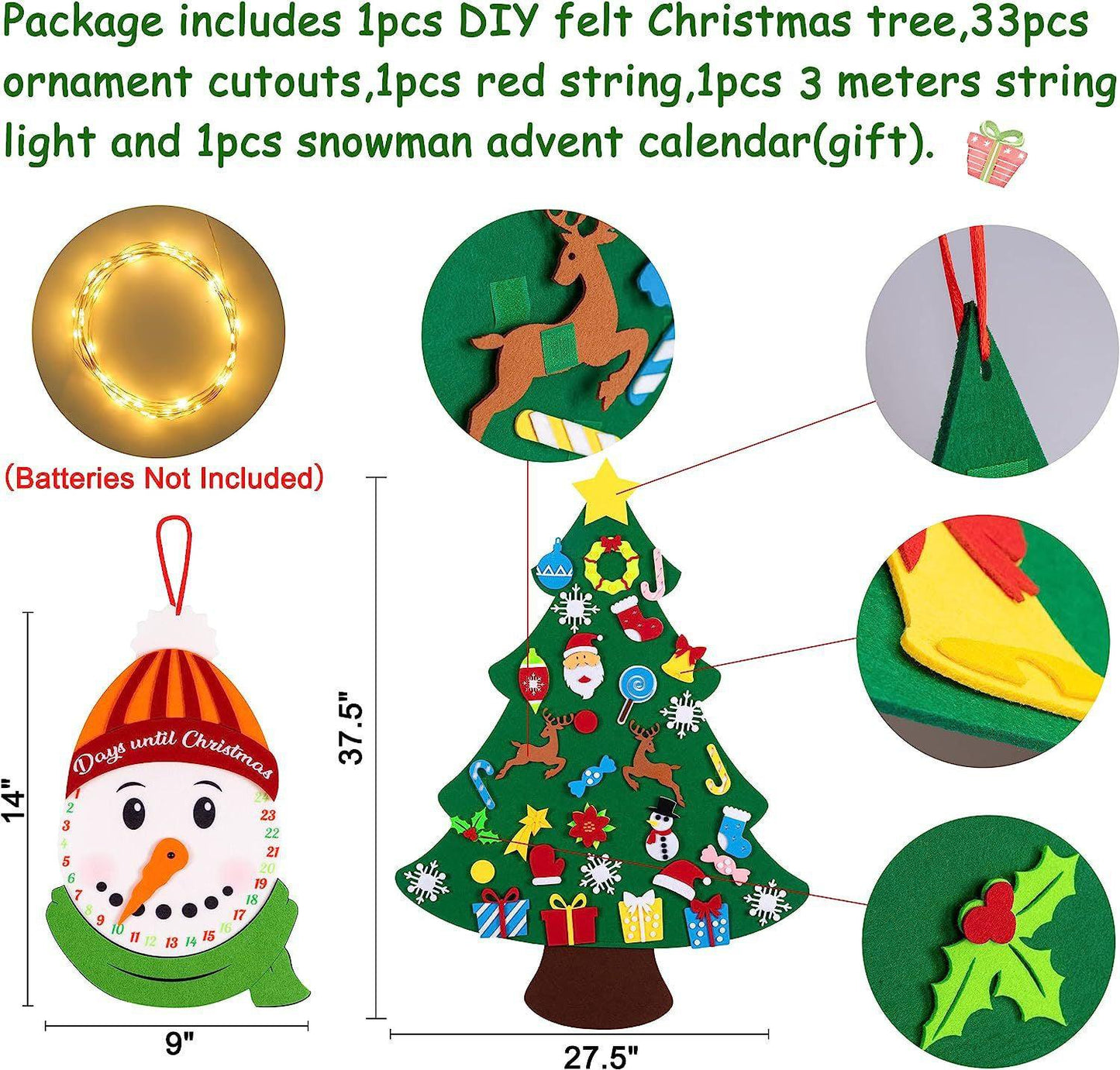 DIY Felt Christmas Tree Set with Ornaments for Kids, Xmas Gifts, New Year Door Wall Hanging Decorations