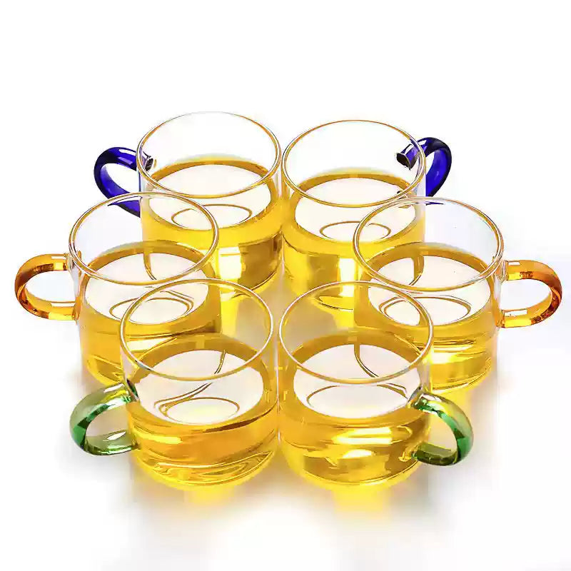 耐热玻璃茶杯 - 6种颜色小茶杯,耐用多彩茶具,适用于家庭和办公室