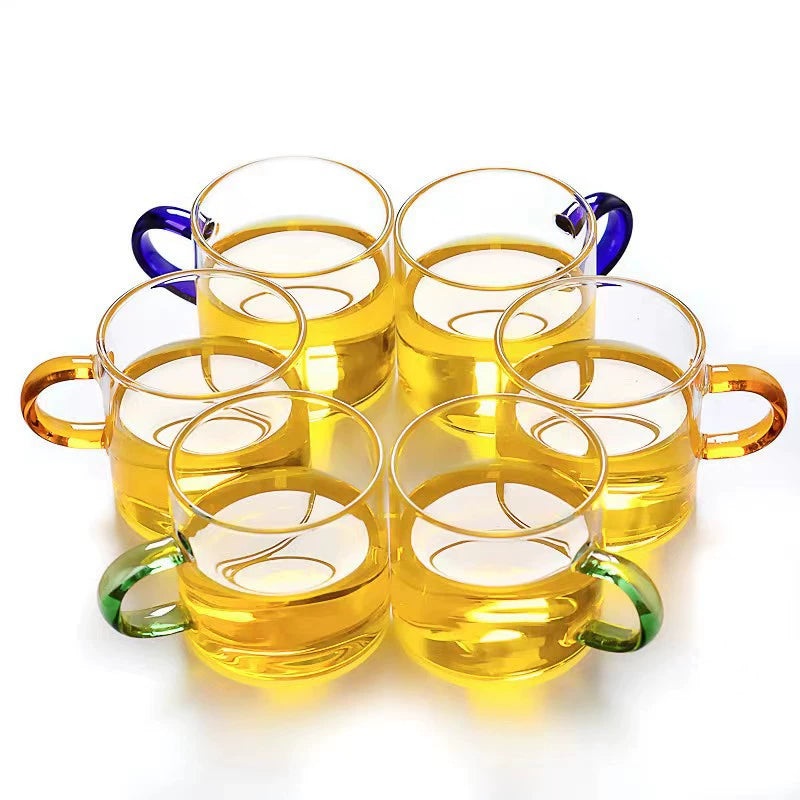 耐热玻璃茶杯 - 6种颜色小茶杯,耐用多彩茶具,适用于家庭和办公室