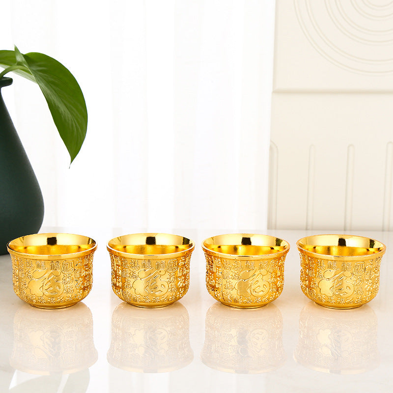 Luxury Gold "Fu" Chinese Gongfu Tea Set - Complete Alloy Teapot & Cups with Tray, Compact Home Brewing Kit for Coffee Table, Elegant Gift for Tea Lovers