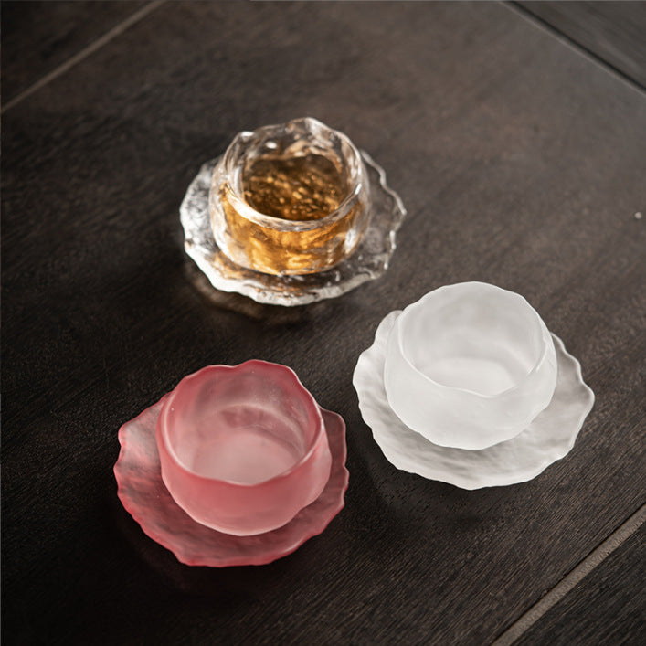 Japanese-style Handcrafted Glass Teacup Set - Zen-inspired First Snow Collection, Aesthetic Master's Cup & Personal Tea Ware for Home Ceremony
