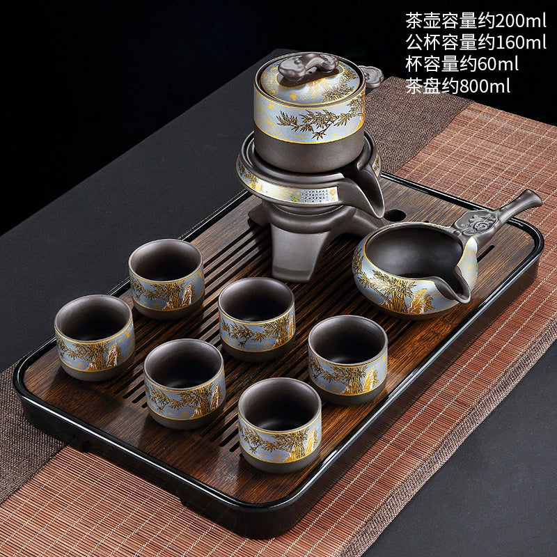 宜兴紫砂茶具 - 豪华自动茶壶配功夫茶杯,轻松冲泡家庭仪式,优质紫砂陶瓷配件