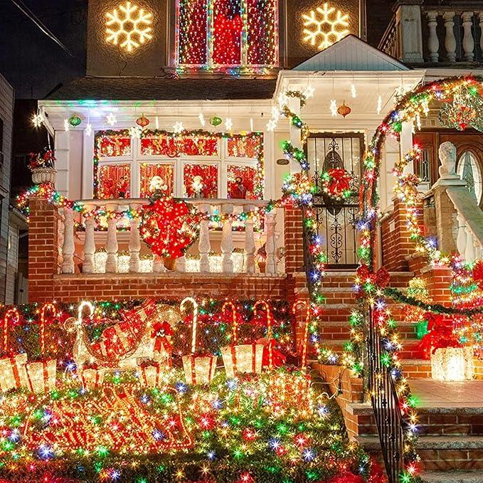 Christmas Lights, 105ft 300 LED 8 Modes Solar String Lights Waterproof Fairy Tree Lights for Garden, Patio, Fence, Balcony, Outdoors (Multicolor)