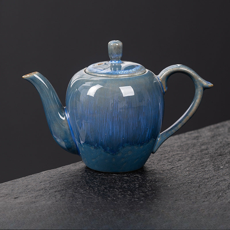 Antique-Style Kiln-Varied Ceramic Teapot – Large Chinese Tea Infuser with Dragon Handle, Luxe Home Brewing Pot for Gongfu Tea, Single Serve Traditional Teaware