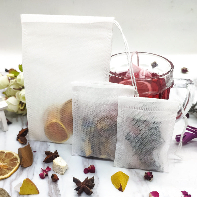 Disposable Empty Tea Bags - Spices and Ingredients - Single-Use Drawstring Non-Woven Fabric - Ideal for Brewing and Infusing