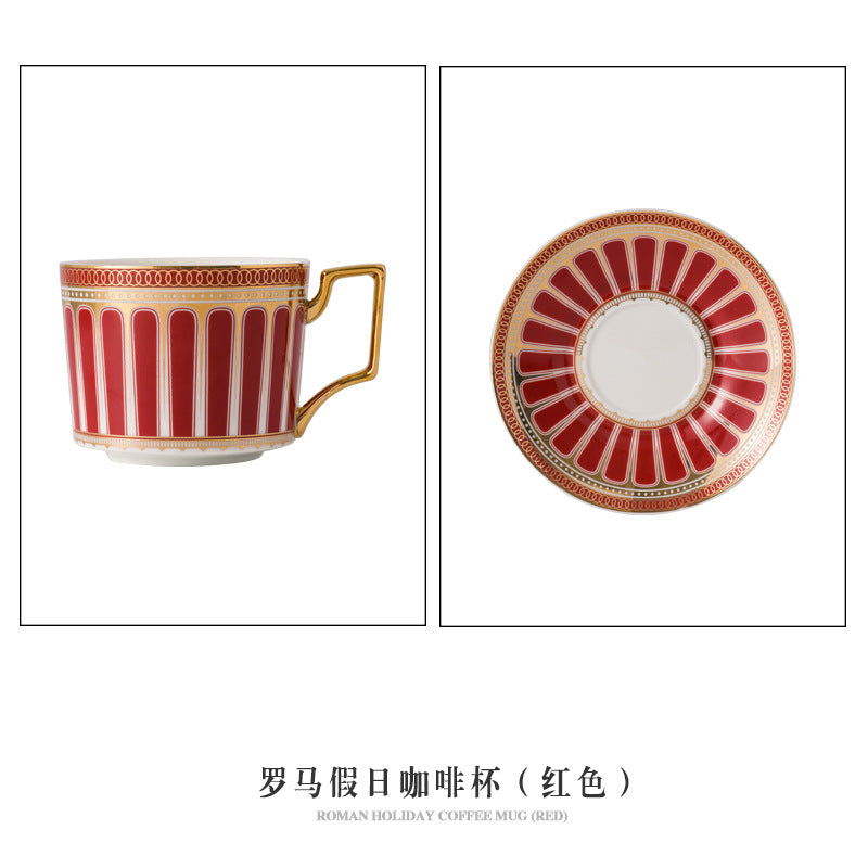 欧洲优雅骨瓷咖啡杯和碟子套装 - 金边英式下午茶茶具