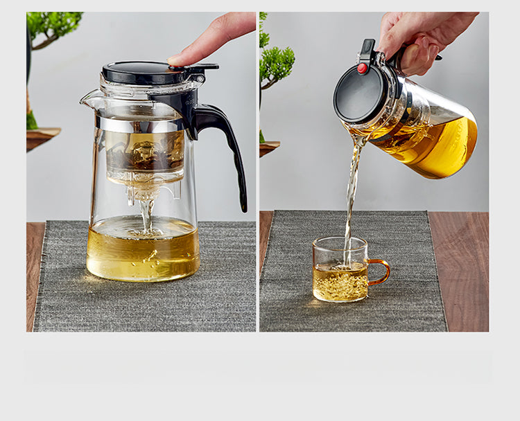 Borosilicate Glass Tea Maker with Removable Infuser - One-Touch Filtering Teapot, Heat-Resistant Loose Leaf Tea Brewer for Home/Office, Easy-Clean Tea Steeping Vessel with Ergonomic Handle