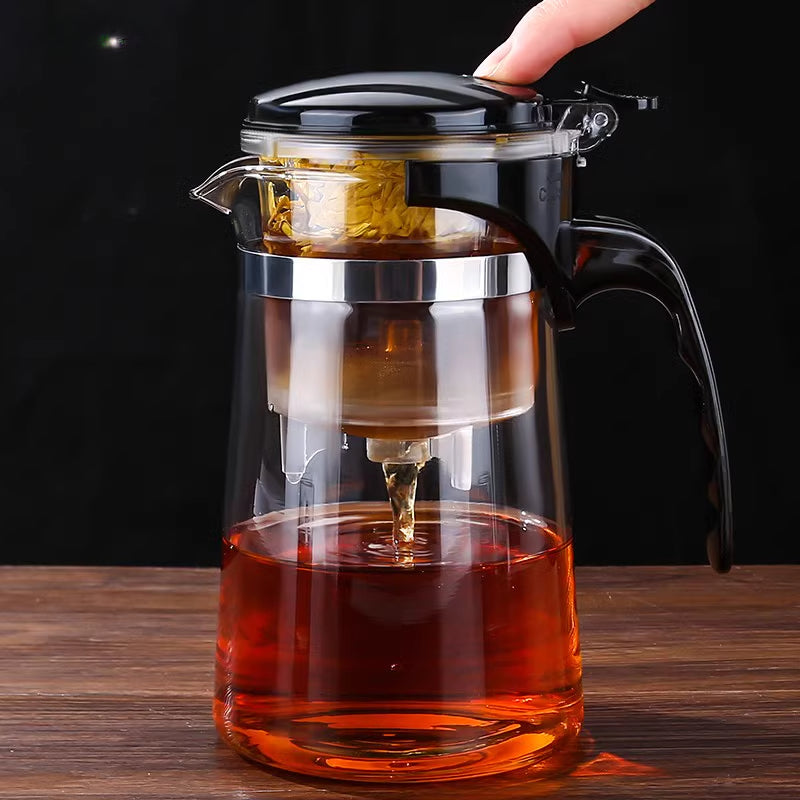 优雅玻璃茶壶，带一键茶滤器 - 自动茶/水分离，耐热冲泡壶，适用于散装茶，家庭和办公室使用