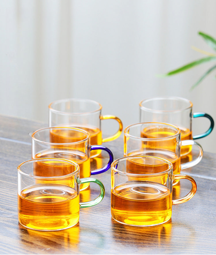 耐热玻璃茶杯 - 6种颜色小茶杯，耐用多彩茶具，适用于家庭和办公室